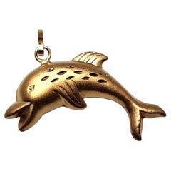 14K Yellow Gold Swimming Dolphin Pendant #25678