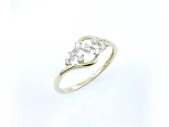 14K Yellow Gold Swirl Diamond Cluster Ring