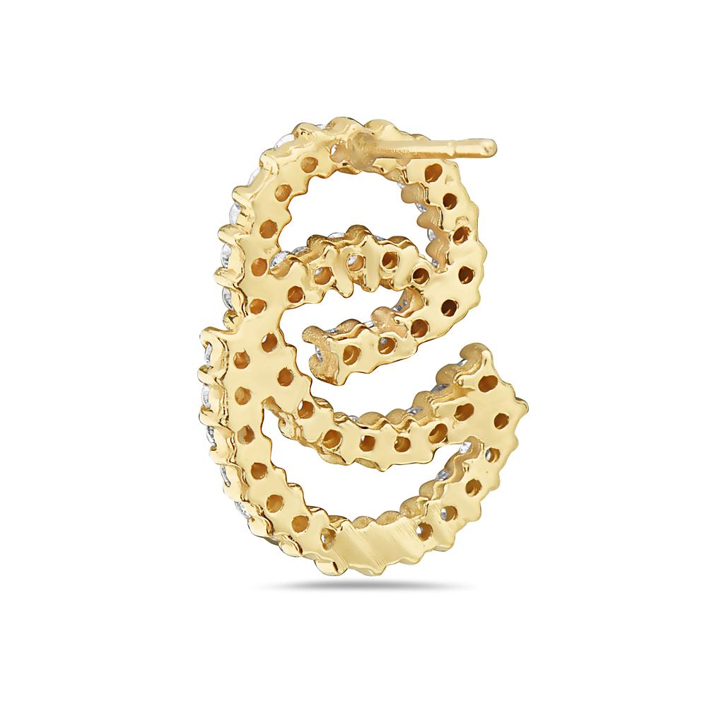 Modern 14 Karat Yellow Gold Swirl Diamond Earrings For Sale