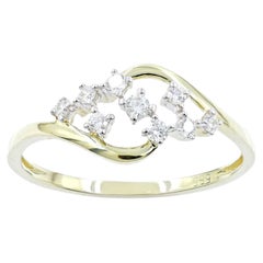 14K Yellow Gold Swirl Diamond Modern Design Cluster Ring