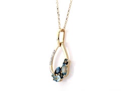 14K Yellow Gold Swiss Blue & London Blue Topaz Diamond Pendant Necklace