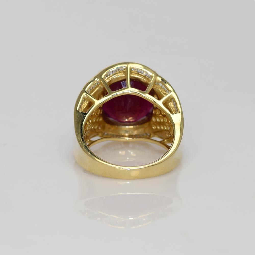Brilliant Cut 14K Yellow Gold Synthetic Ruby Ring, 10.5g For Sale