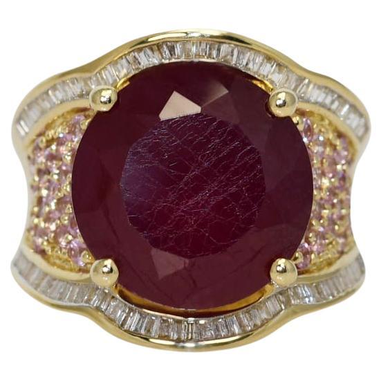 14K Yellow Gold Synthetic Ruby Ring, 10.5g
