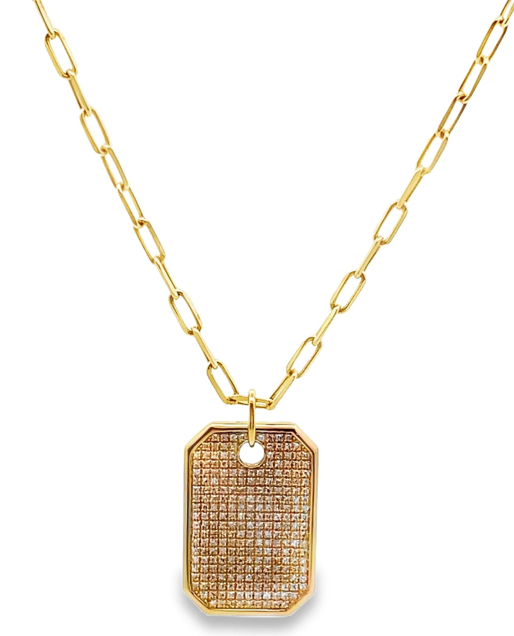 Collar Colgante Tag de Oro Amarillo 14K con Diamantes Corte redondo en venta