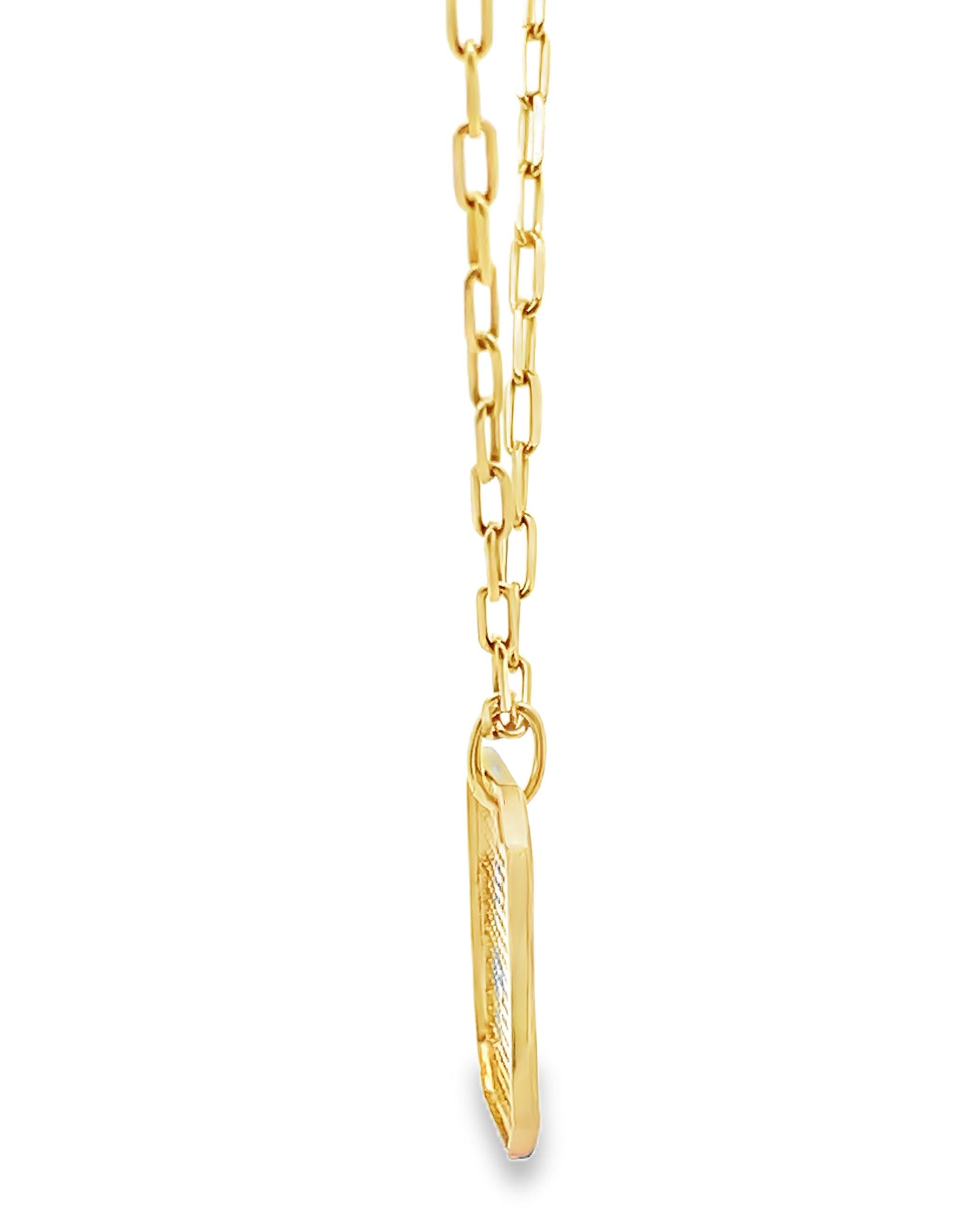 Collar Colgante Tag de Oro Amarillo 14K con Diamantes en venta 1