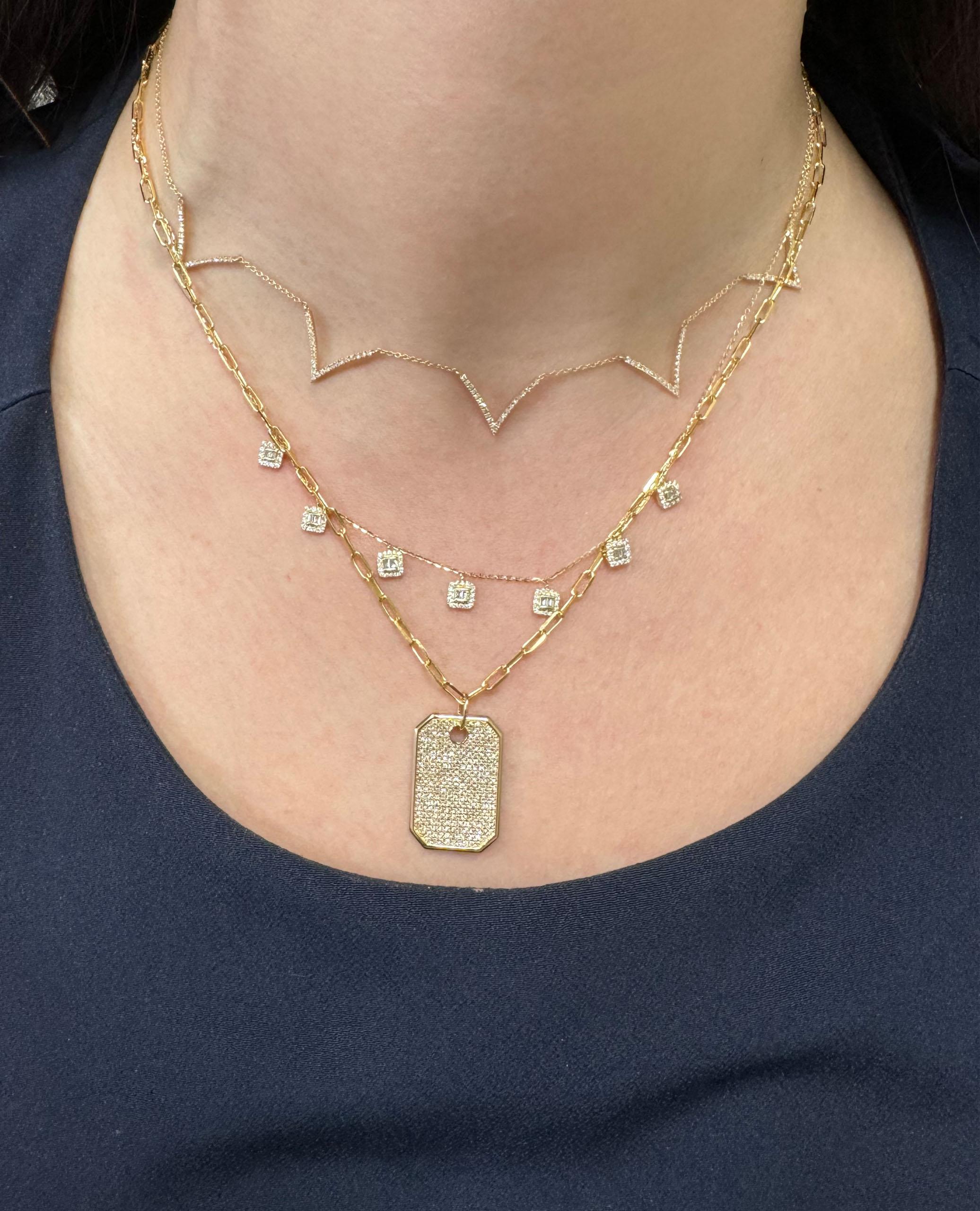 Collar Colgante Tag de Oro Amarillo 14K con Diamantes en venta 2