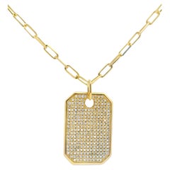 14K Yellow Gold Tag Pendant Necklace with Diamonds