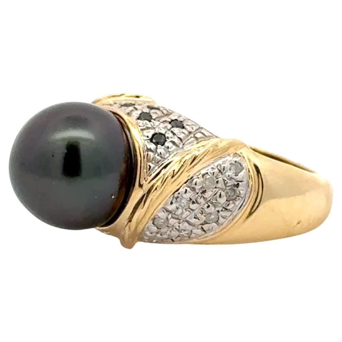 14K Yellow Gold Tahitian Pearl and Diamond Statement Ring