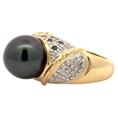 14K Yellow Gold Tahitian Pearl and Diamond Statement Ring