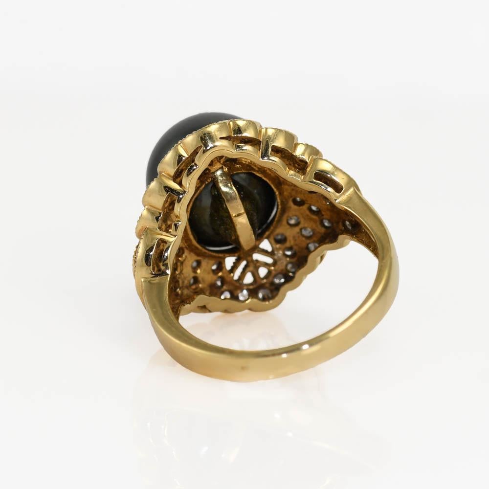 Bague en or jaune 14 carats, perle de Tahiti et diamants en vente 3
