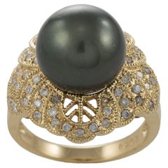 14k Yellow Gold Tahitian Pearl & Diamond Ring