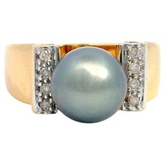 14K Yellow Gold Tahitian Pearl Diamond Ring