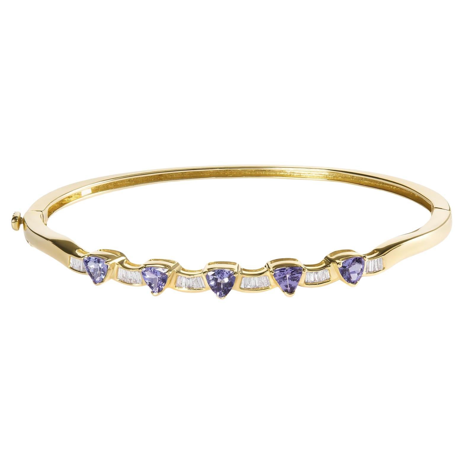 Bracelet en or jaune 14K, Tanzanite et diamant 1/3 Cttw