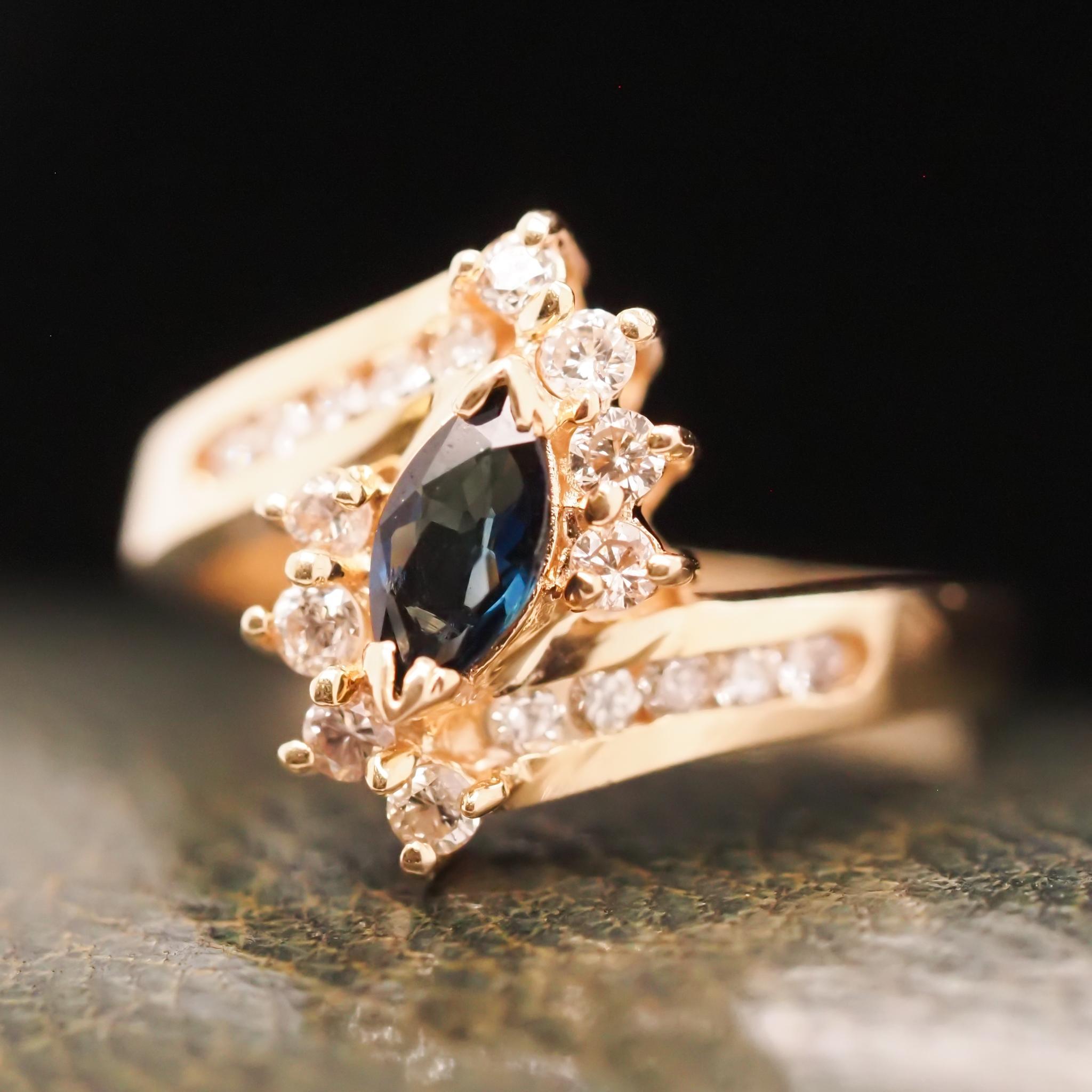 Art Deco 14K Yellow Gold Tanzanite and Diamond Cocktail Ring For Sale