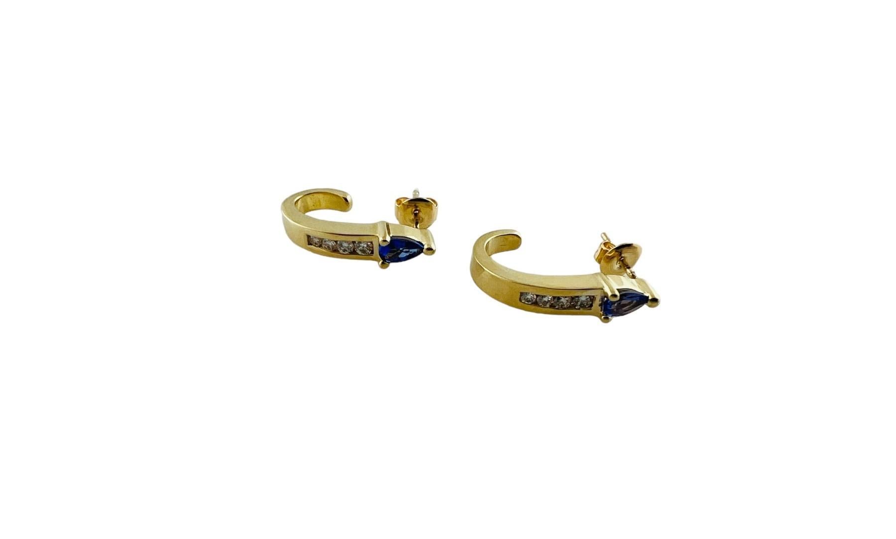 14K Gelbgold Tansanit und Diamant-Halbreif-Ohrringe #15629 (Brillantschliff) im Angebot