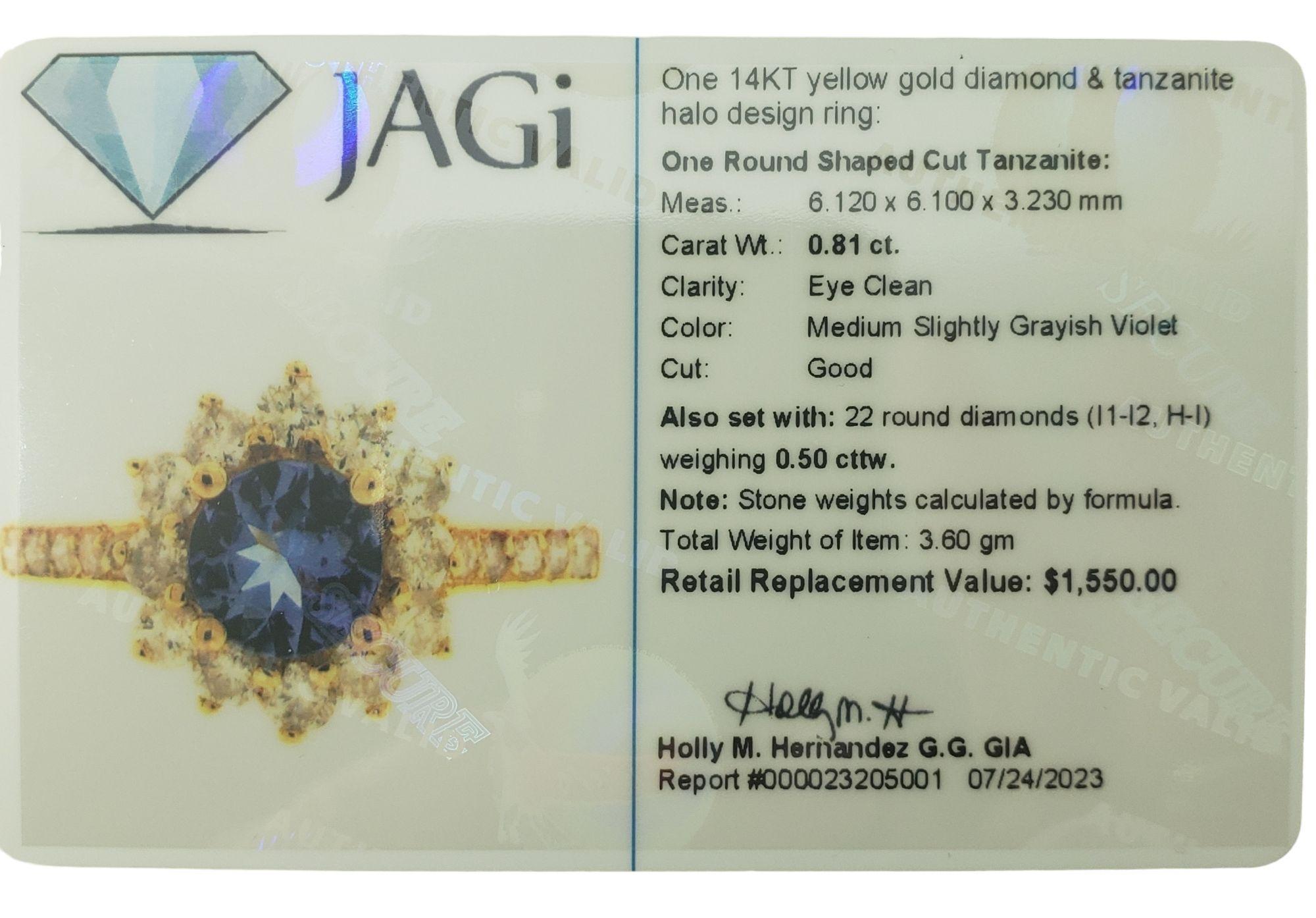 Bague en or jaune 14 carats avec tanzanite et diamant taille 5,75 n° 15082 en vente 5