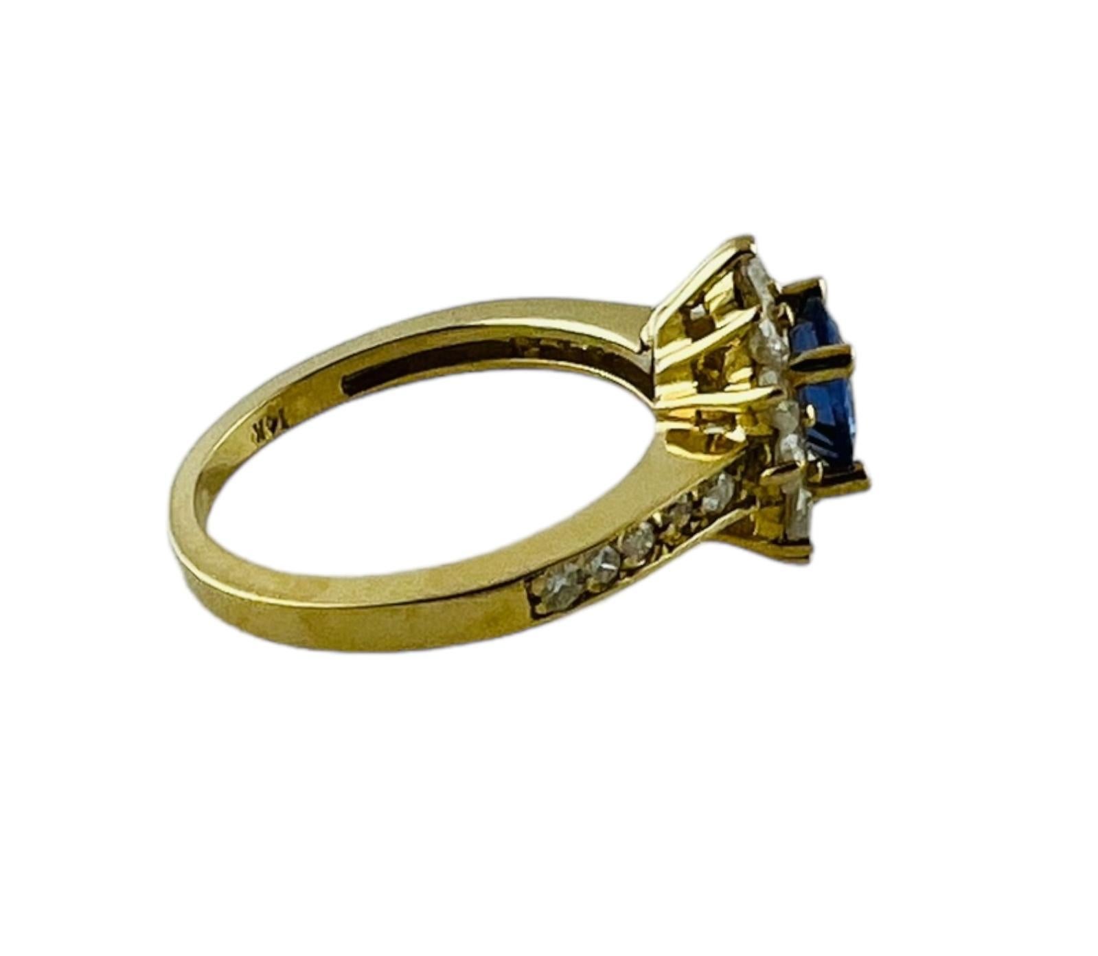 Taille ronde Bague en or jaune 14 carats avec tanzanite et diamant taille 5,75 n° 15082 en vente