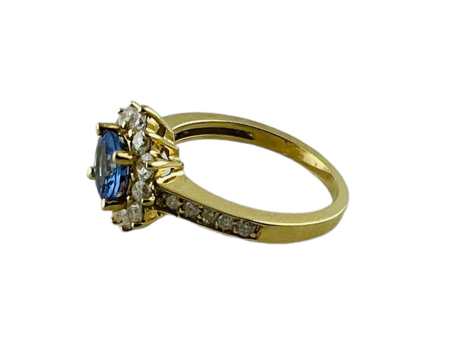 Round Cut 14K Yellow Gold Tanzanite and Diamond Ring size 5.75 #15082 For Sale