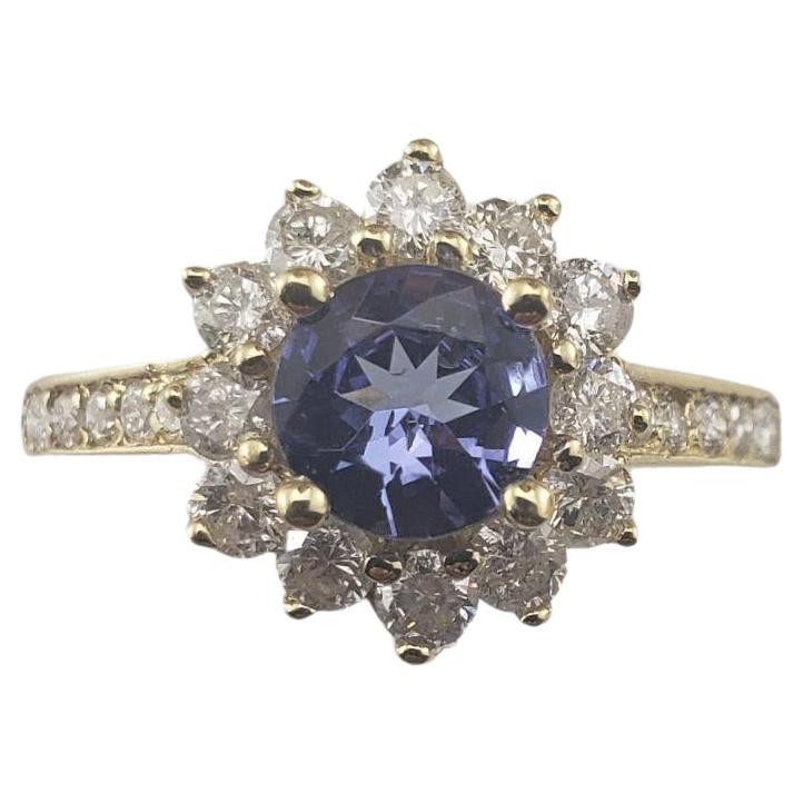 Anello in oro giallo 14K con tanzanite e diamanti misura 5,75 #15082