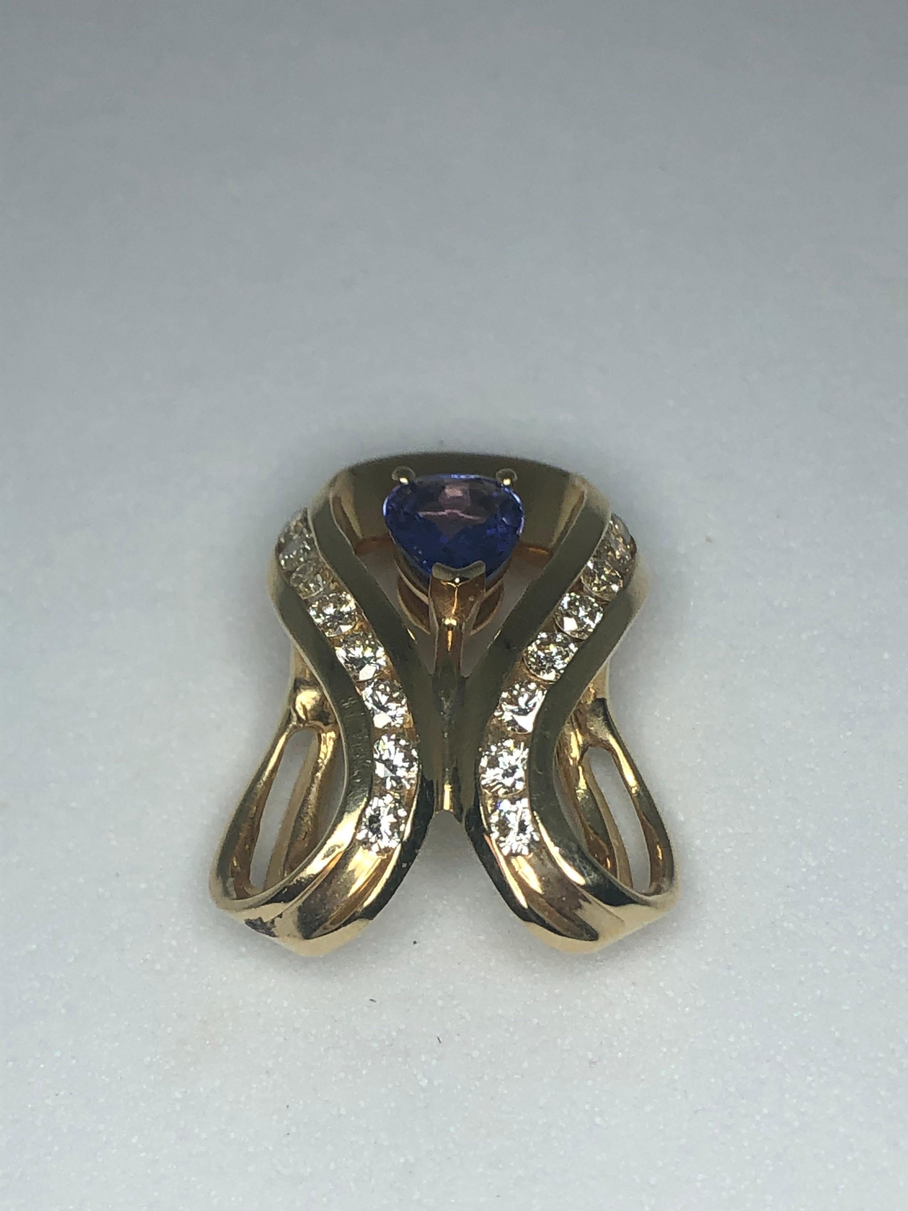 14 Karat Yellow Gold Tanzanite and Diamond Slide Pendant by Cordova In New Condition For Sale In Mansfield, OH