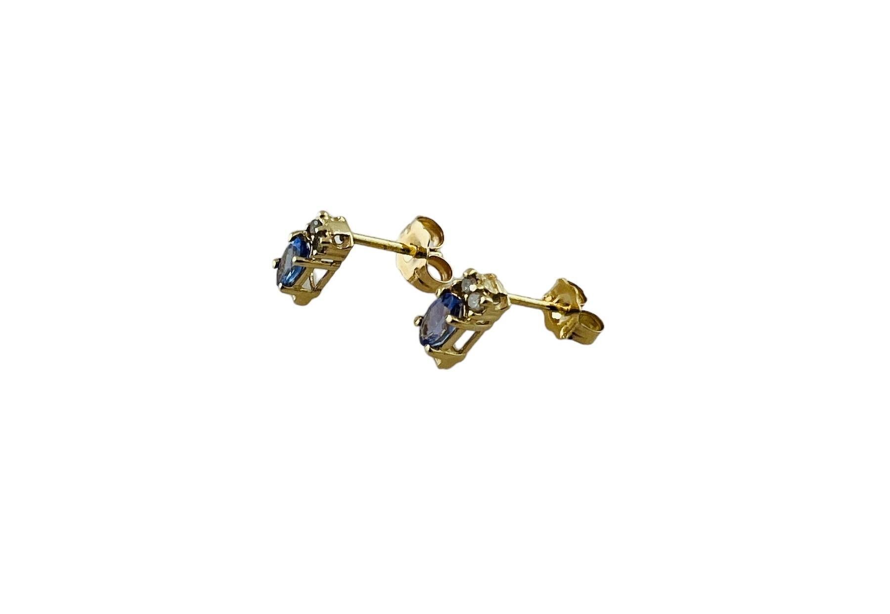 Oval Cut 14K Yellow Gold Tanzanite and Diamond Stud Earrings #15628 For Sale