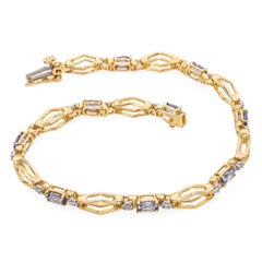 14k Yellow Gold Tanzanite and Diamond Tennis Bracelet