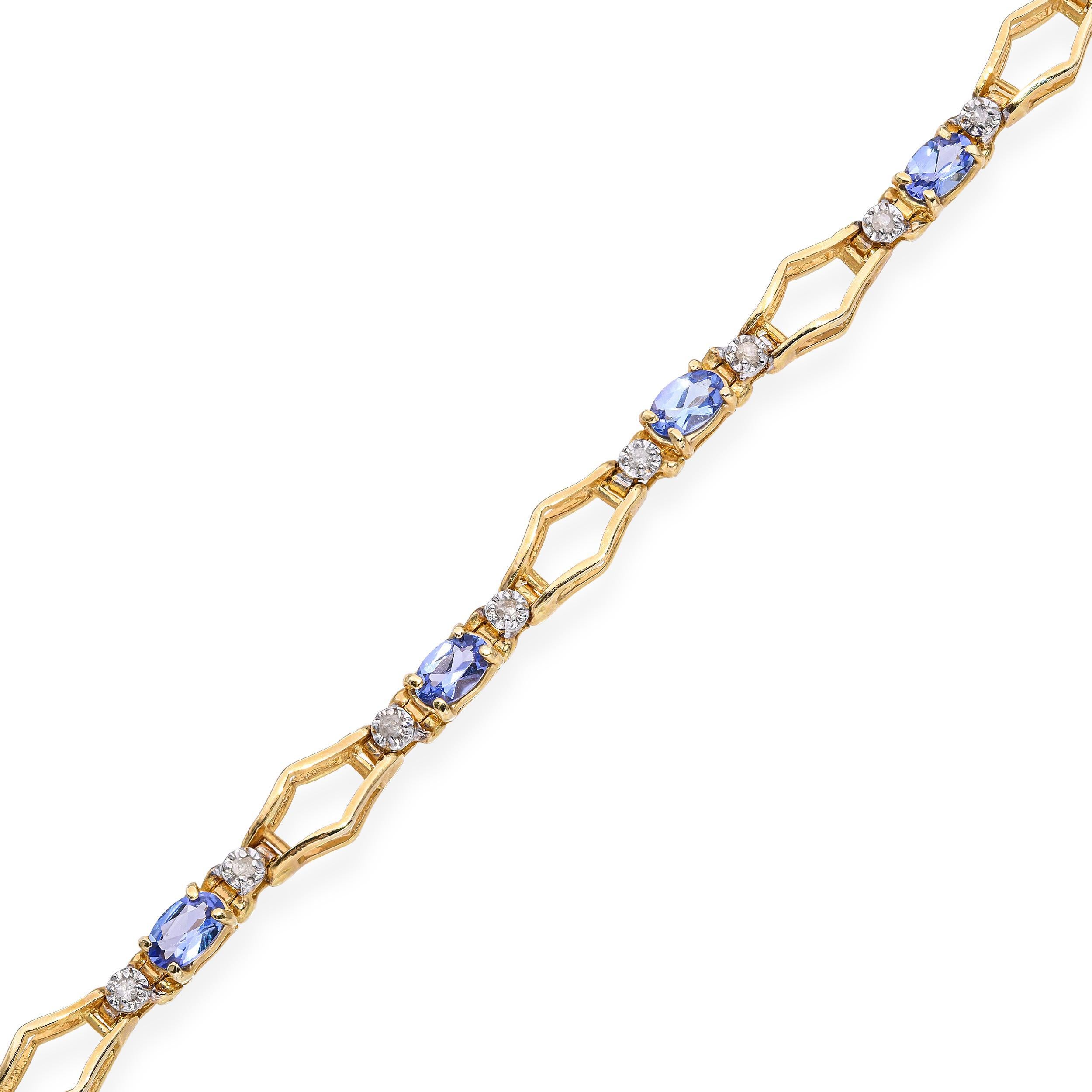 Bracelet de tennis en or jaune 14k Tanzanite et diamant Bon état - En vente à New York, NY