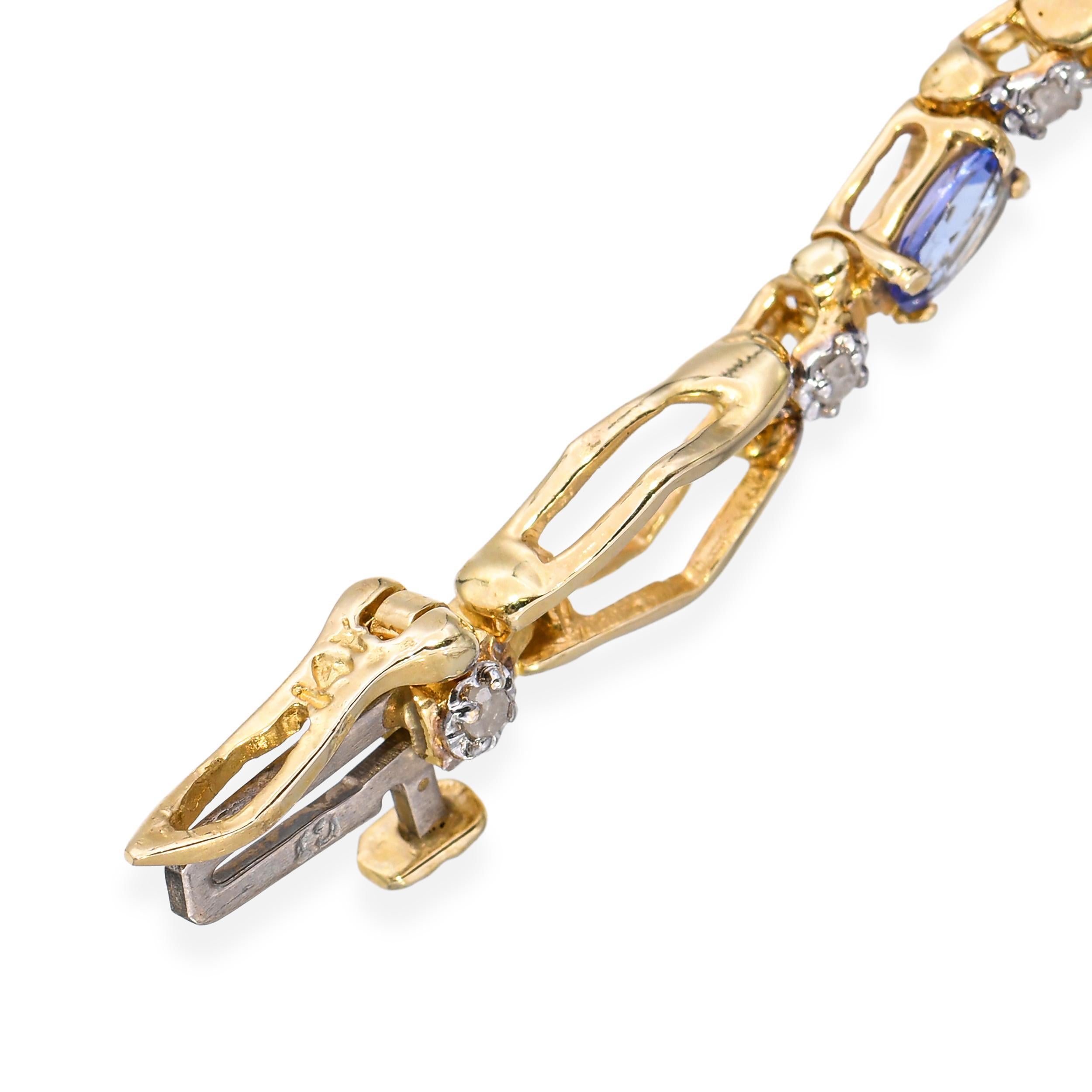 Bracelet de tennis en or jaune 14k Tanzanite et diamant Pour femmes en vente