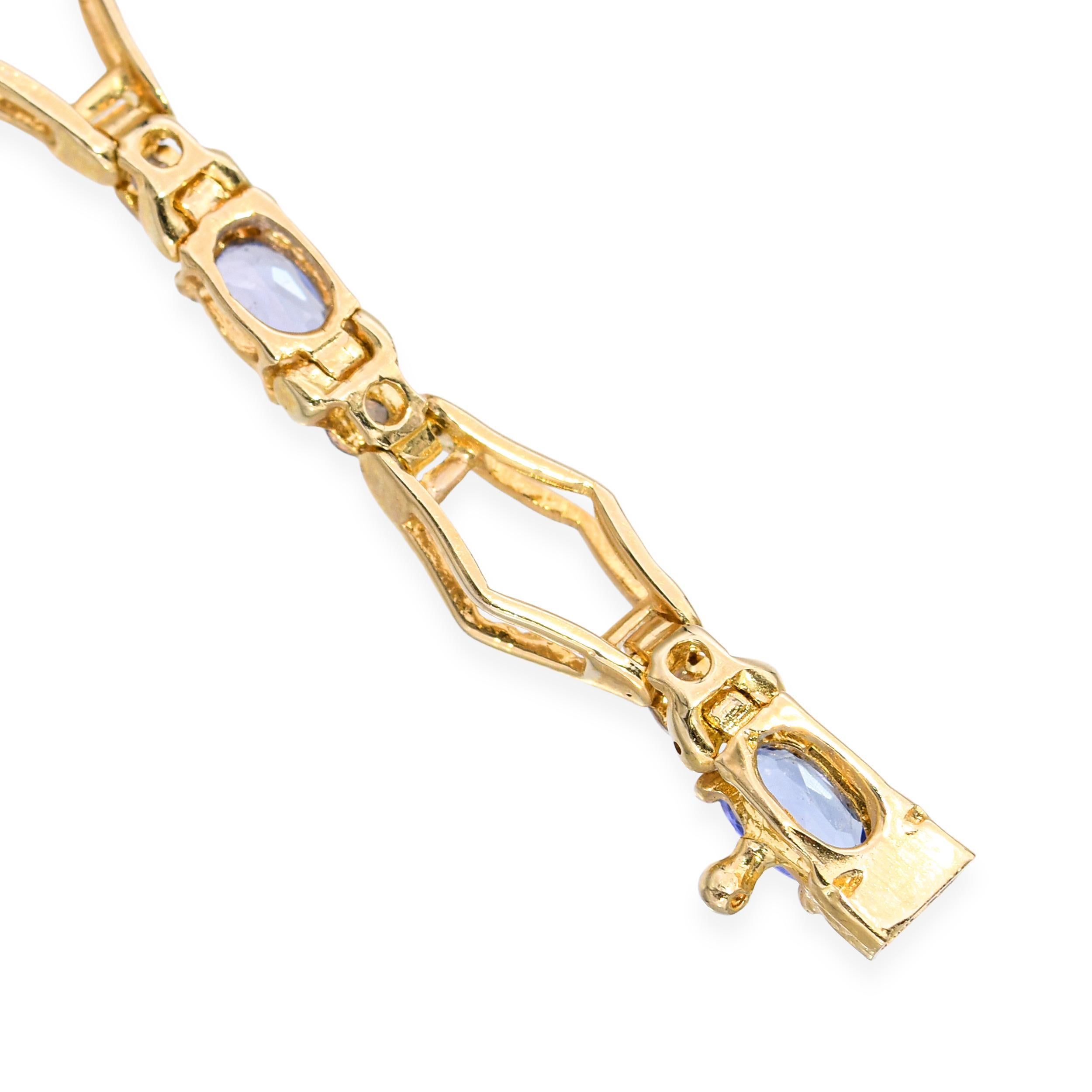 Bracelet de tennis en or jaune 14k Tanzanite et diamant en vente 1