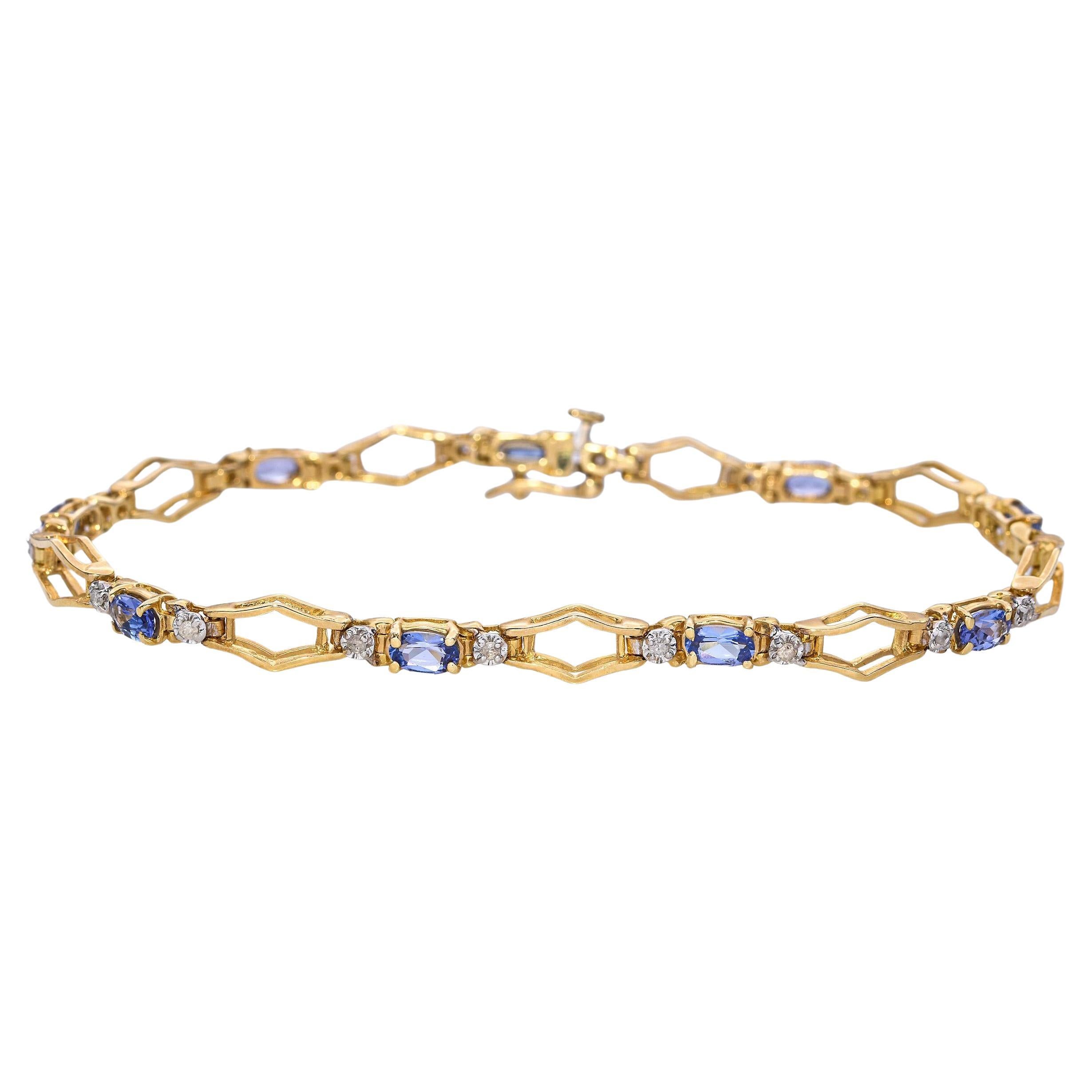 Bracelet de tennis en or jaune 14k Tanzanite et diamant en vente