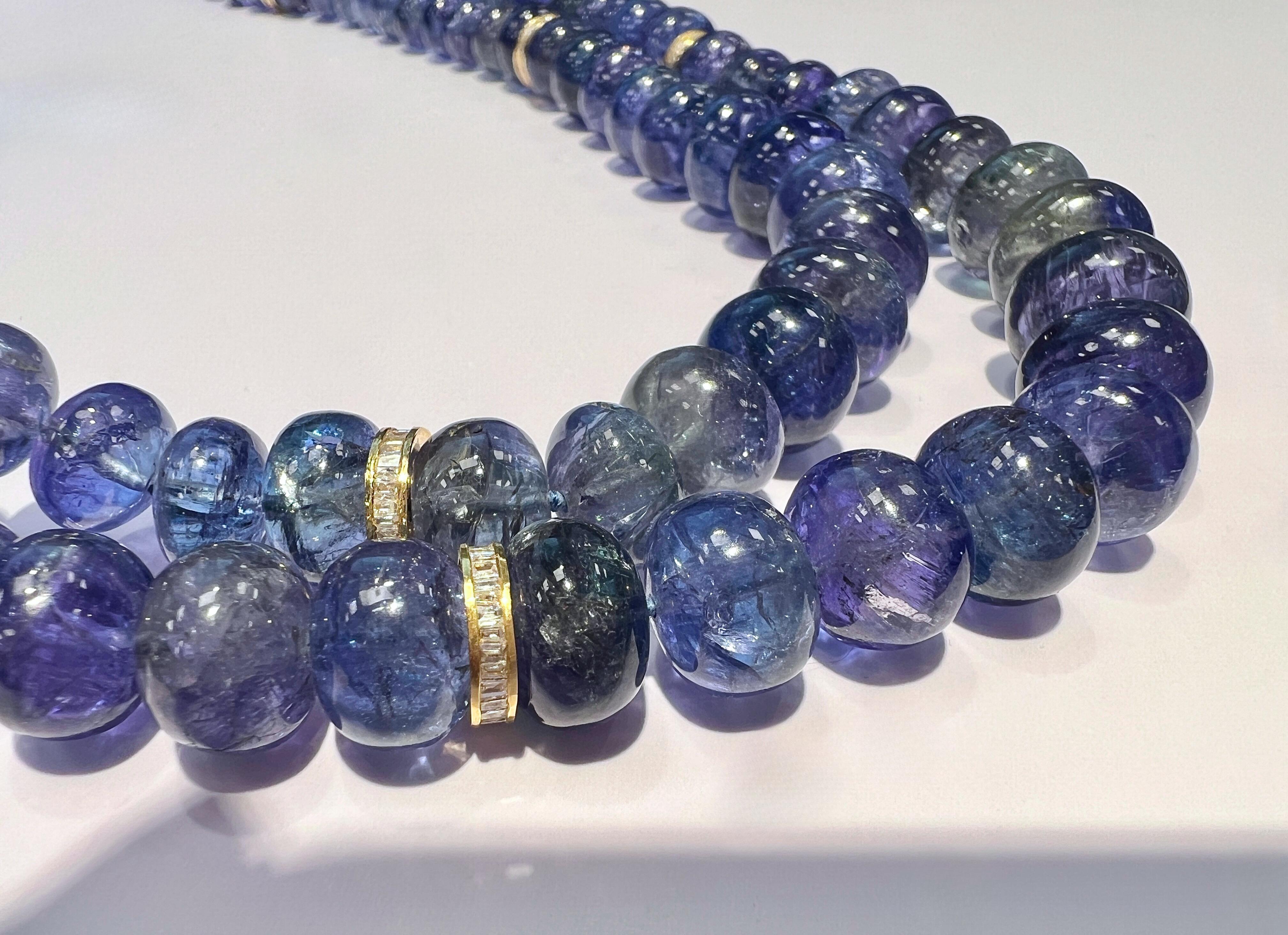 14k Yellow Gold Tanzanite and Diamond Two Strand Bead Necklace

Details:
Necklace measurements: 31