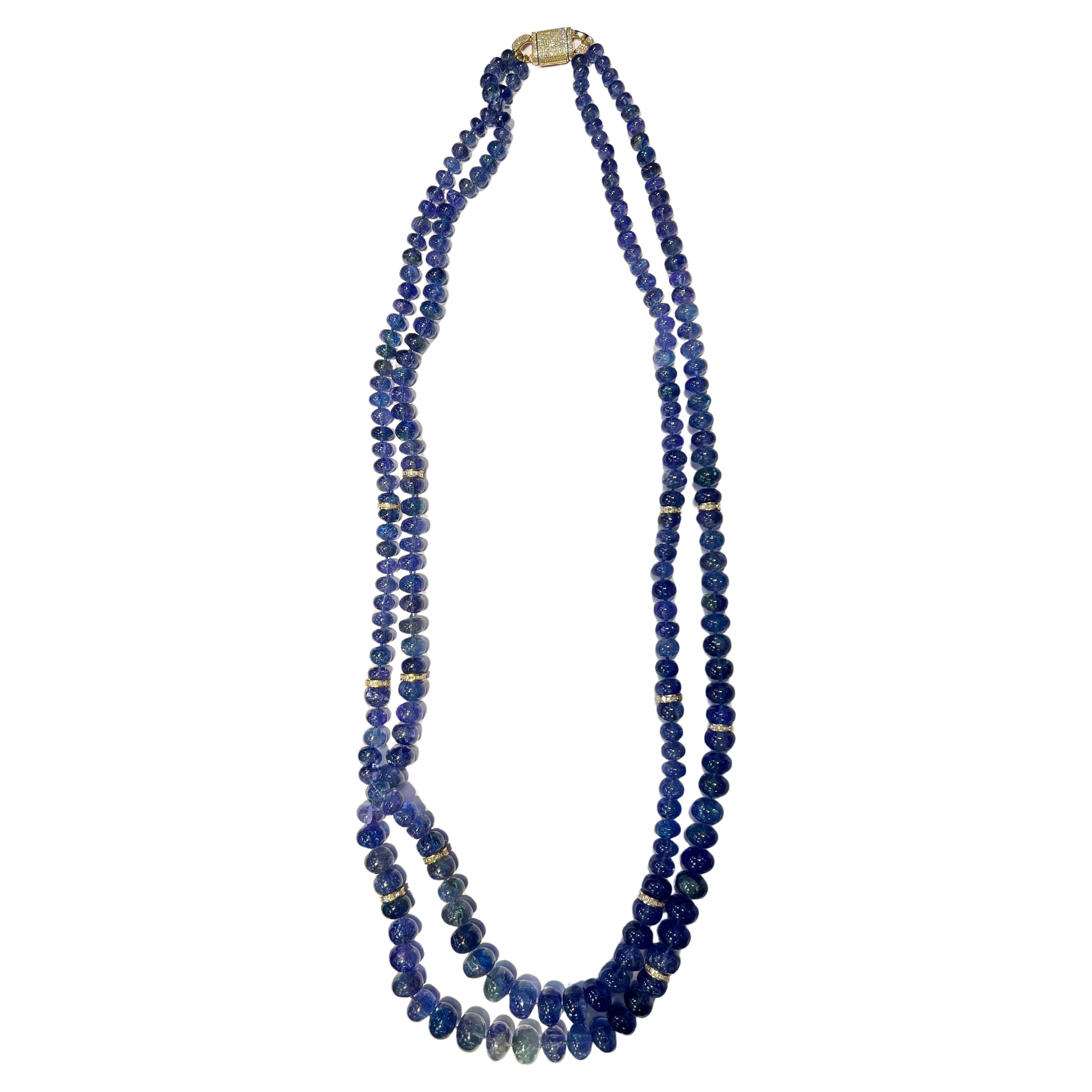 Collana a due fili con tanzanite e diamanti in oro giallo 14k