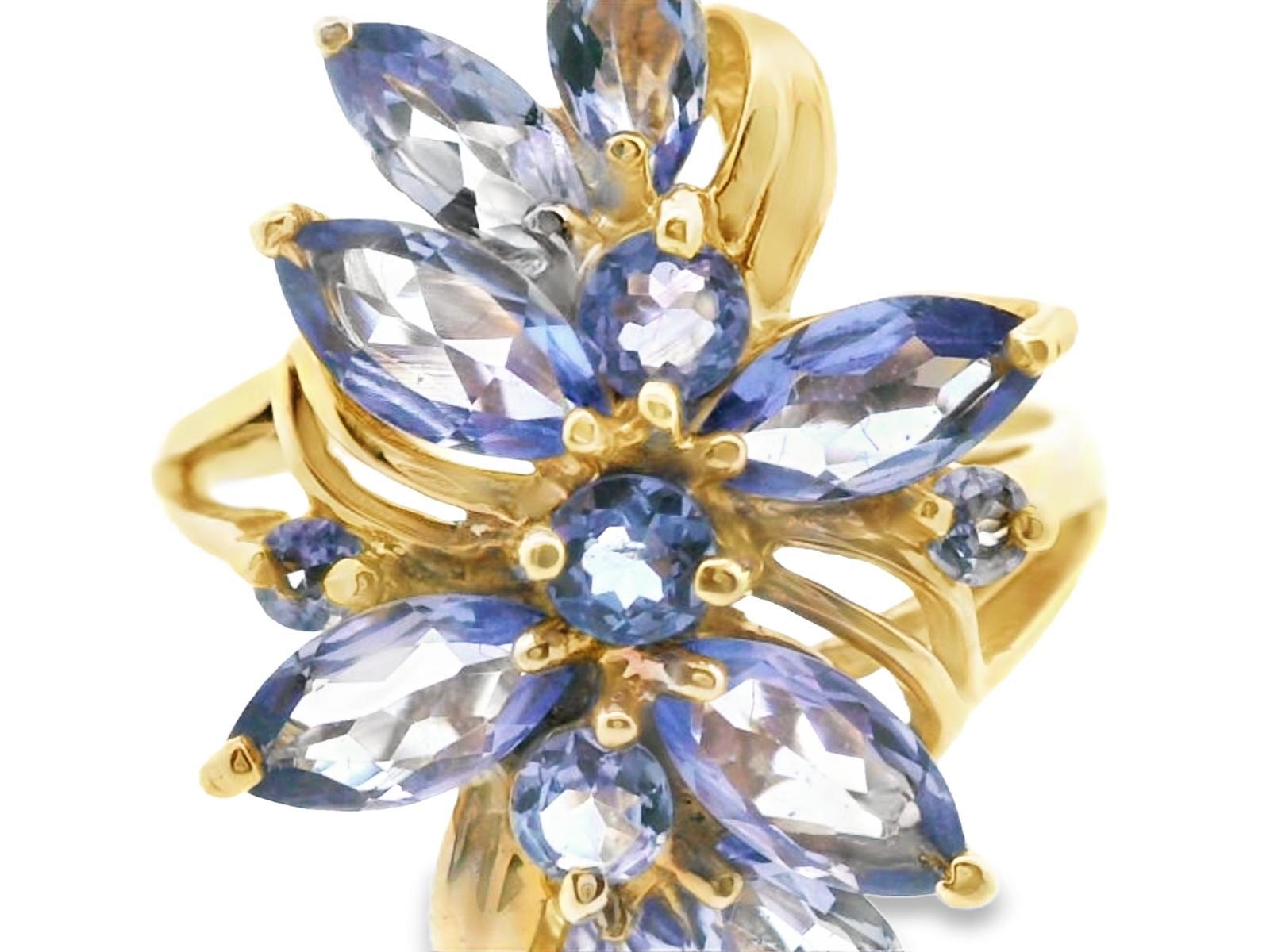 14k Gelbgold Tansanit Cluster-Ring im Angebot 1