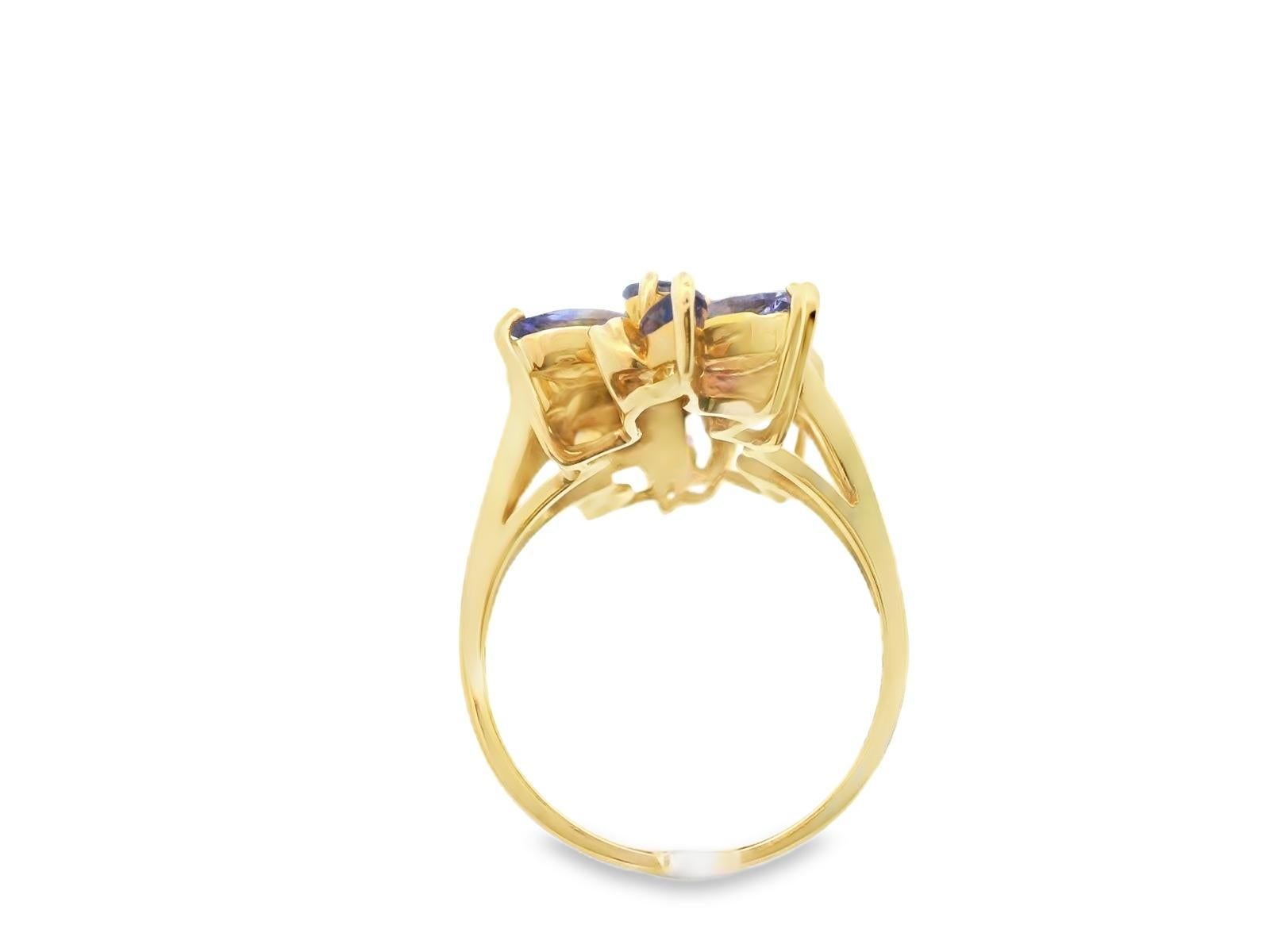 14k Gelbgold Tansanit Cluster-Ring im Angebot 2