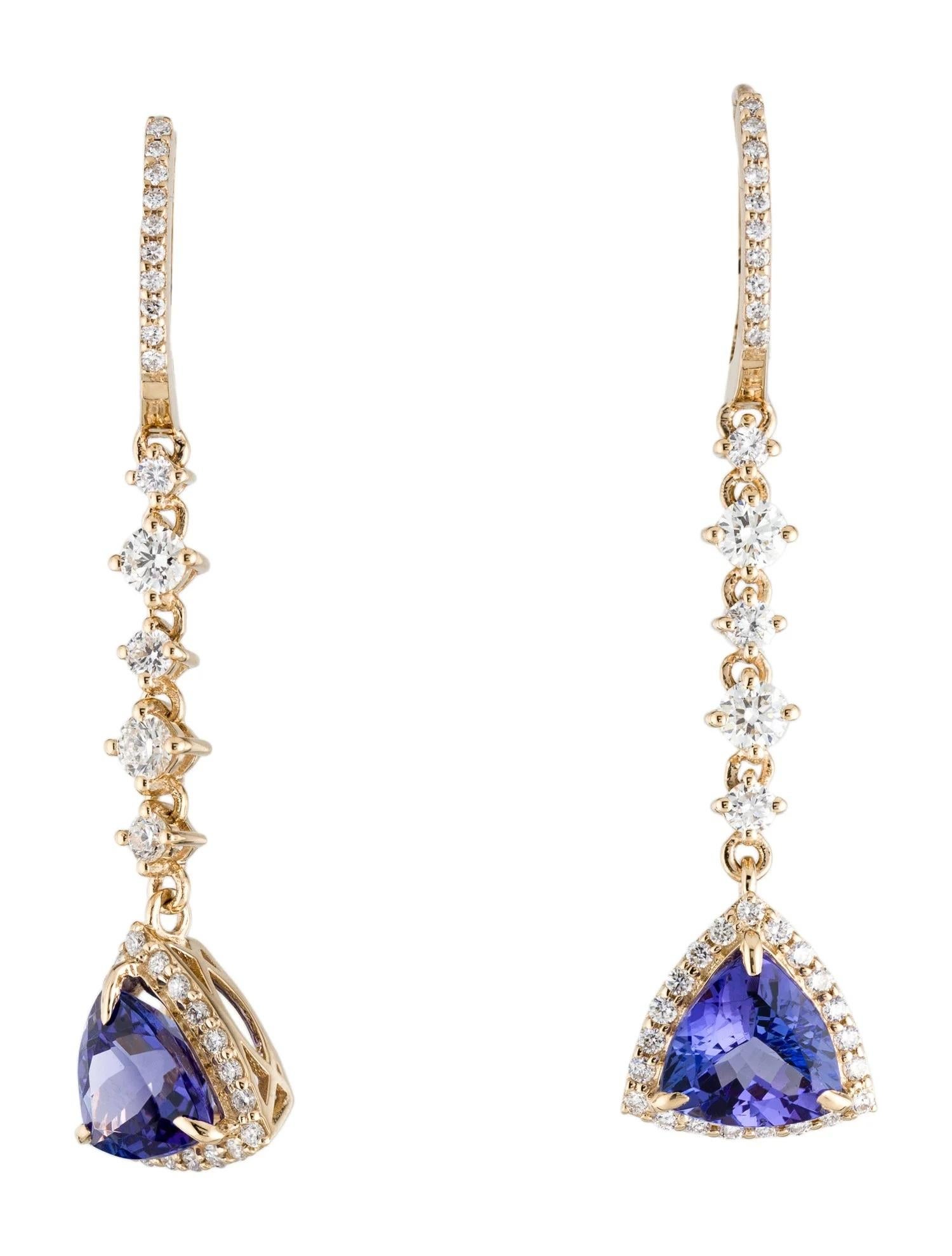 Taglio rotondo Orecchini pendenti in oro giallo 14K con tanzanite e diamanti da 3,80 carati modificati in vendita