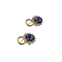 14K Yellow Gold Tanzanite & Diamond Halo Earrings #19899