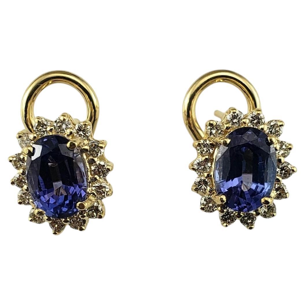 14K Yellow Gold Tanzanite & Diamond Halo Earrings #19899
