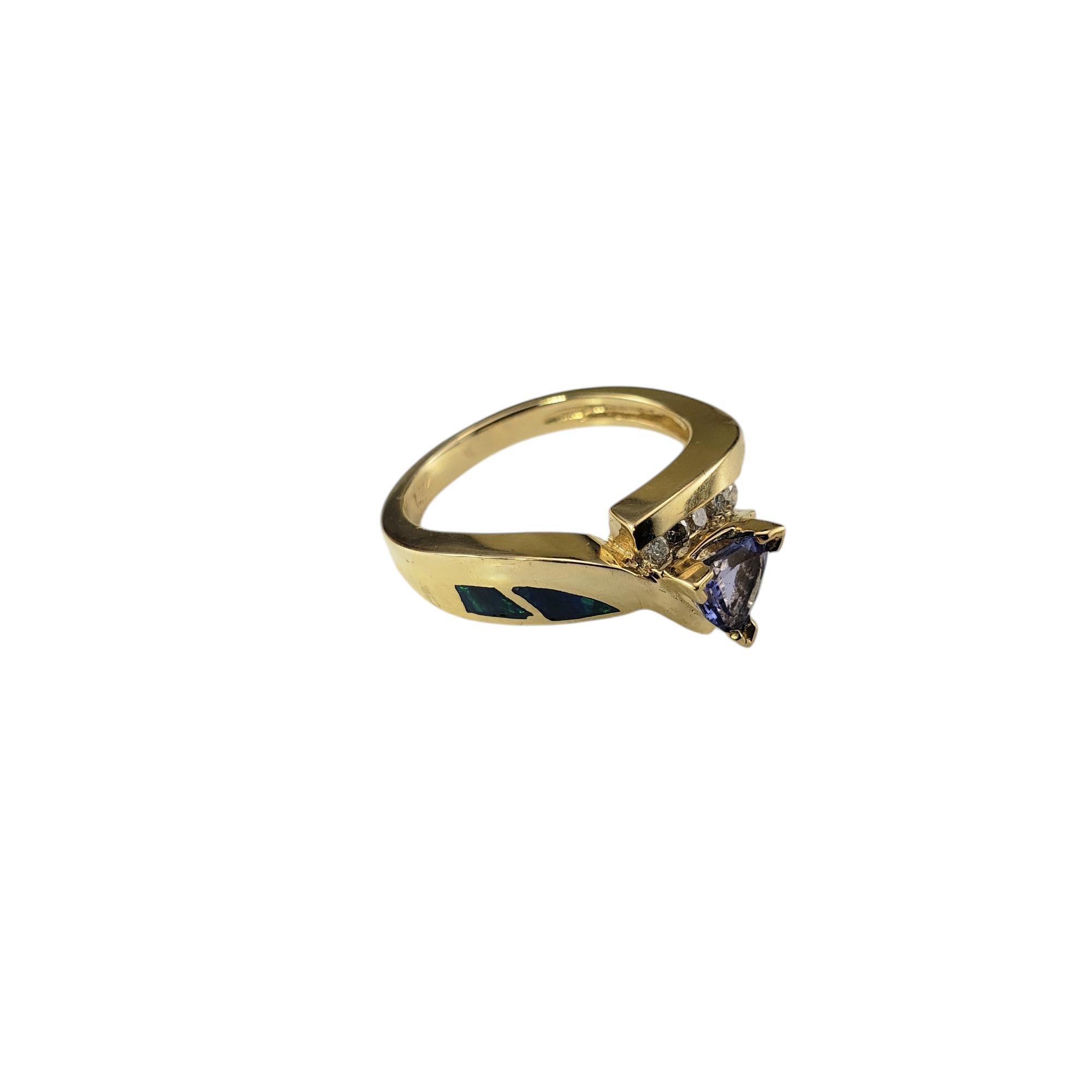 Trillion Cut 14K Yellow Gold Tanzanite, Diamond & Opal Ring Size 6.5 #19821 For Sale