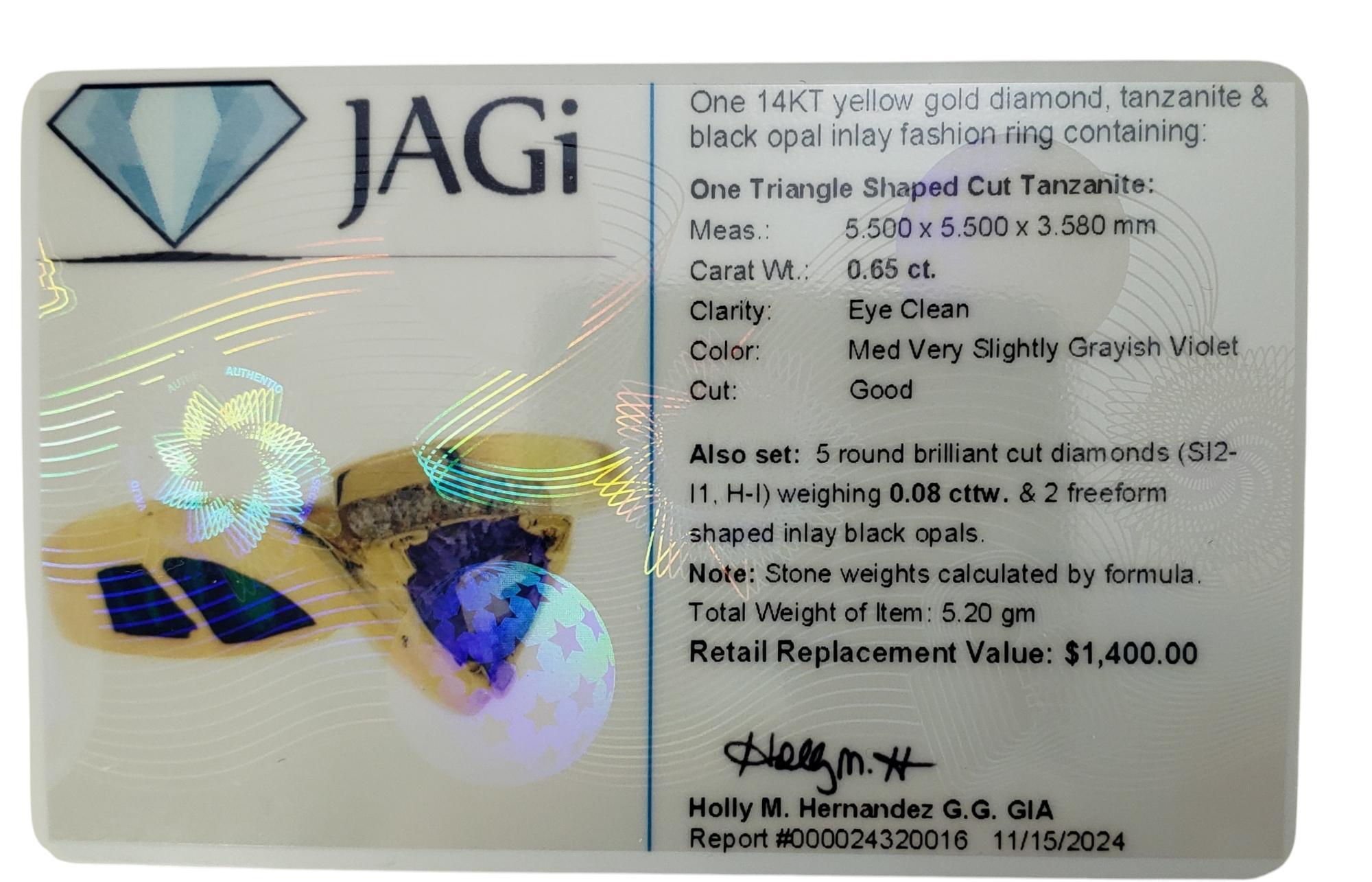 14K Yellow Gold Tanzanite, Diamond & Opal Ring Size 6.5 #19821 For Sale 4