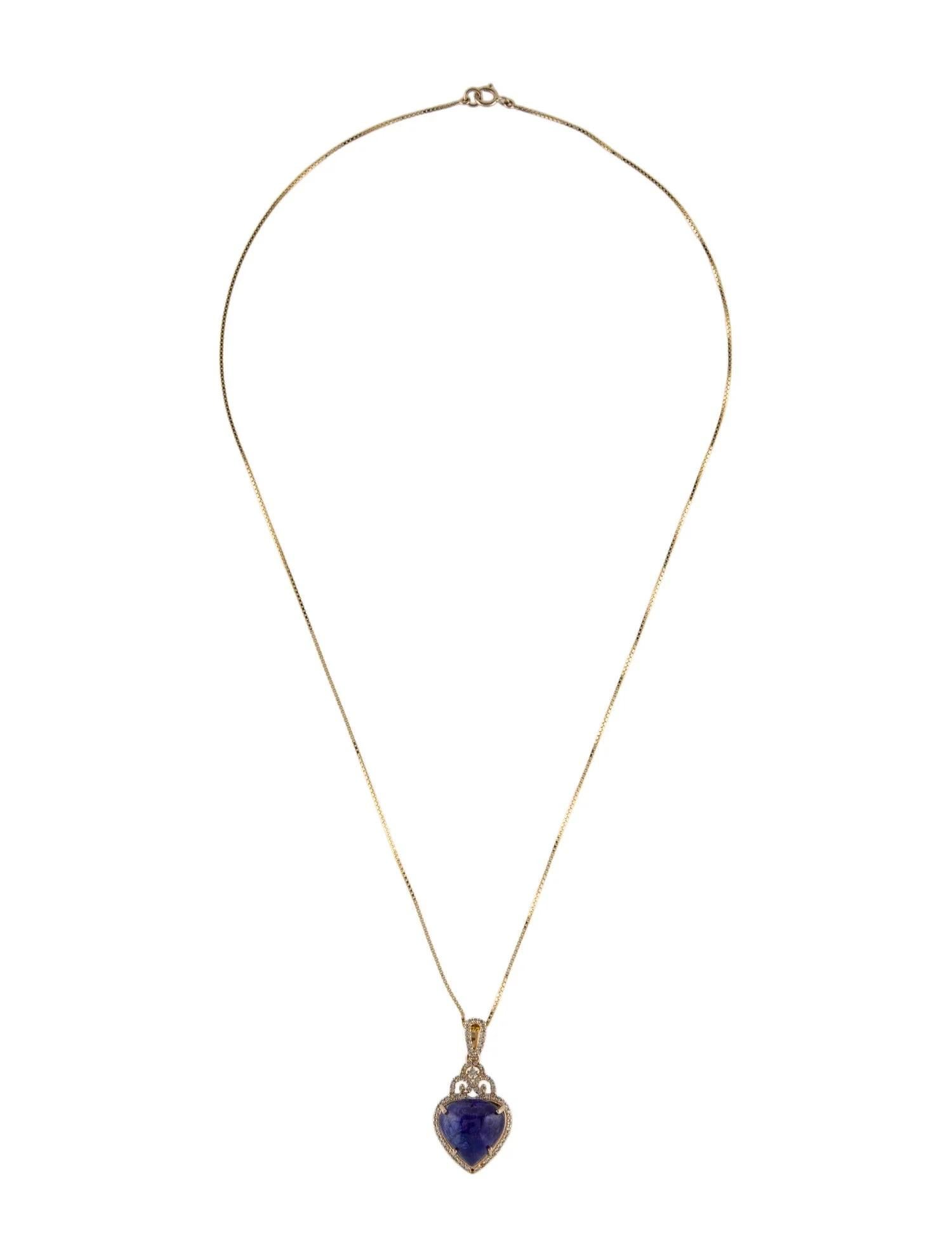 Artist 14K Yellow Gold Tanzanite & Diamond Pendant Necklace, 18-Inch  Tanzanite Caboch For Sale