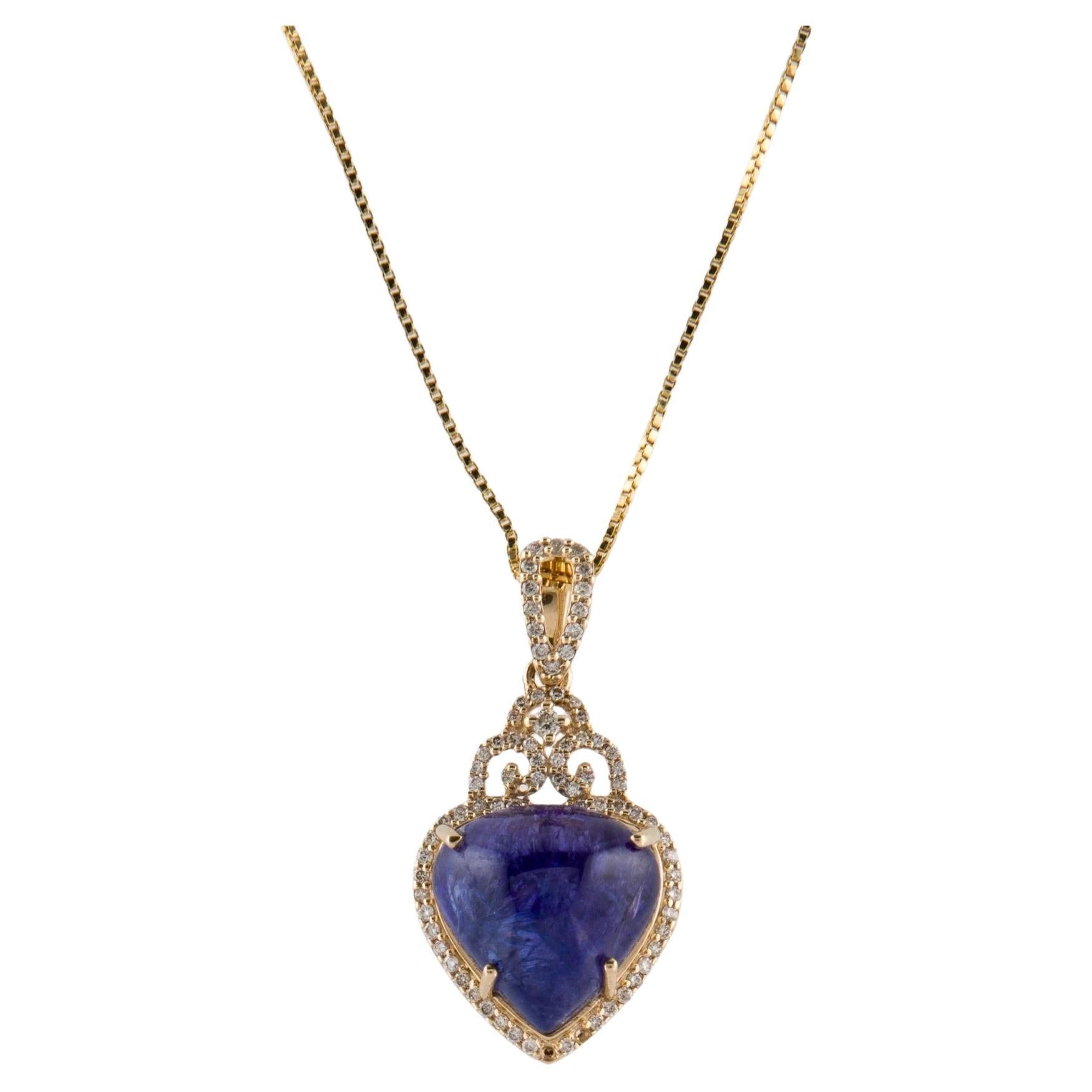 14K Yellow Gold Tanzanite & Diamond Pendant Necklace, 18-Inch  Tanzanite Caboch