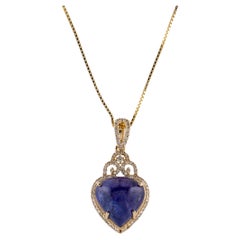 Collana con ciondolo in oro giallo 14K con tanzanite e diamanti, 18 pollici  Caboch di tanzanite