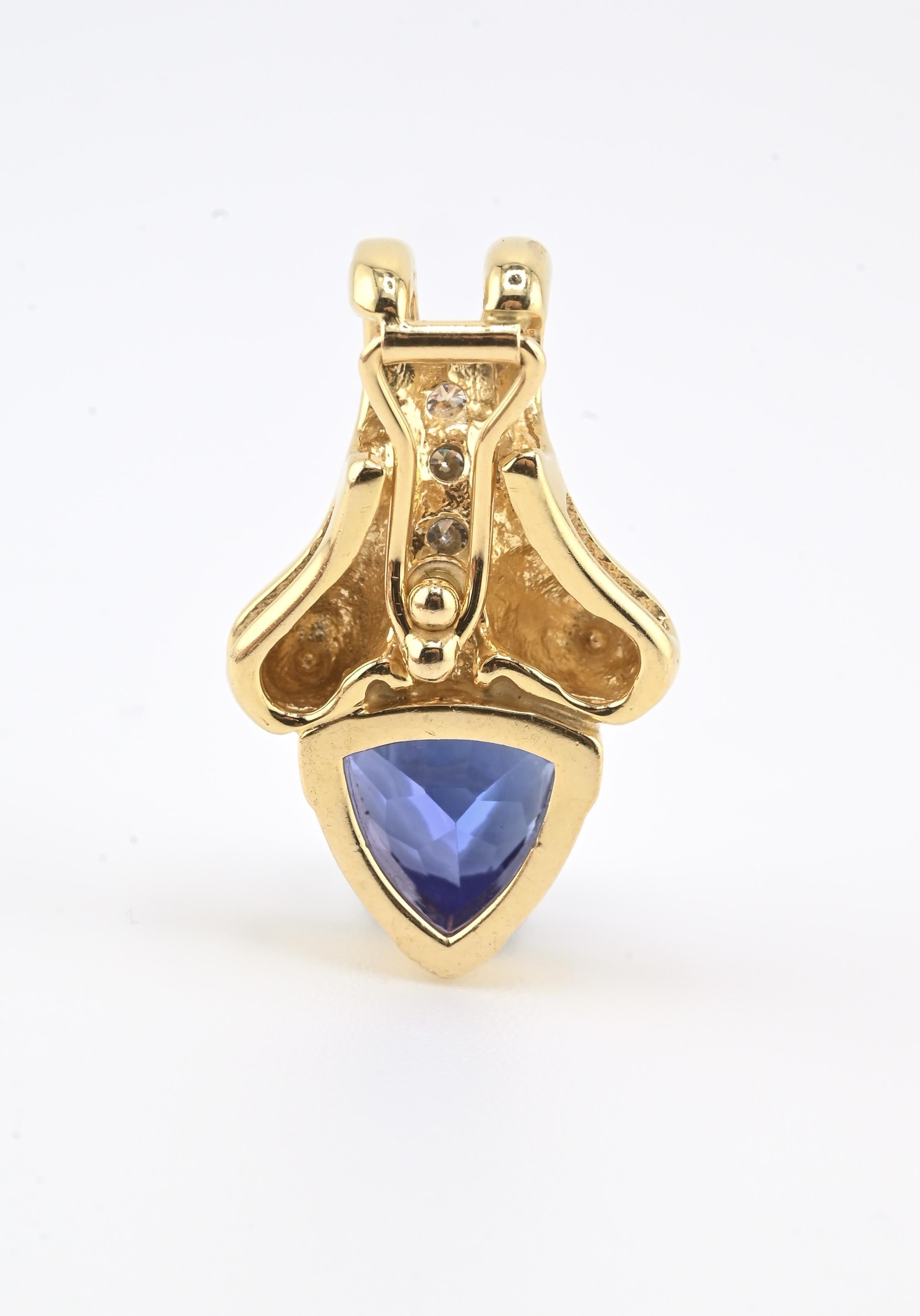 Pendentif en or jaune 14K Tanzanite et diamant • 5.25g • 1.40-1.50ct Tanzanite Unisexe en vente