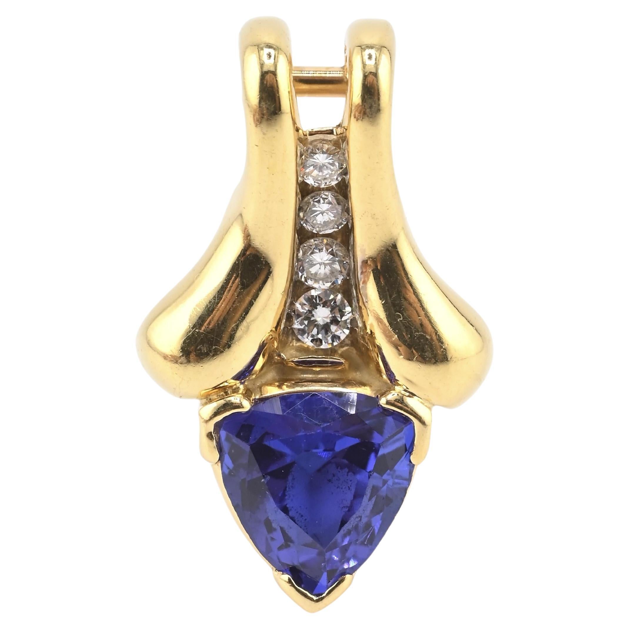 Pendentif en or jaune 14K Tanzanite et diamant • 5.25g • 1.40-1.50ct Tanzanite