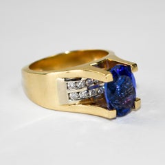 14K Yellow Gold Tanzanite & Diamond Ring 10.7g
