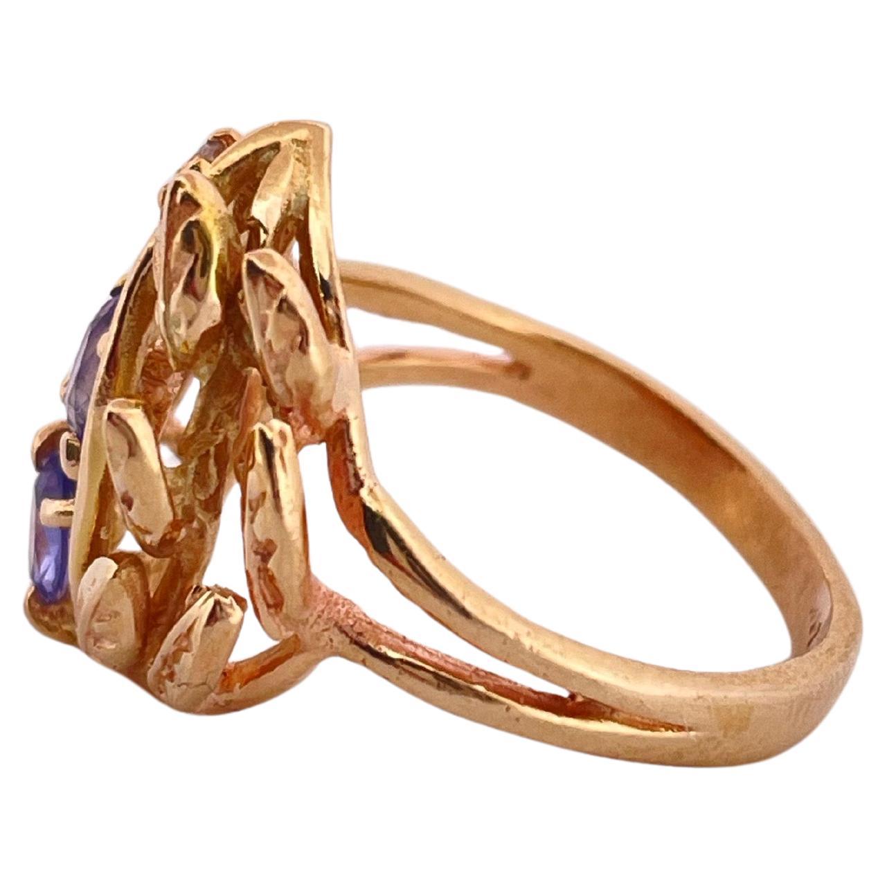 14k Gelbgold Tansanit & Diamant Ring (Ovalschliff) im Angebot
