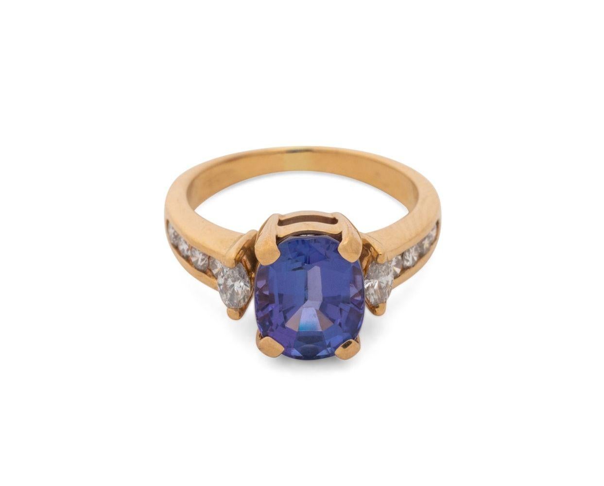 Bague en or jaune 14K Tanzanite Diamant Bon état - En vente à Queens, NY