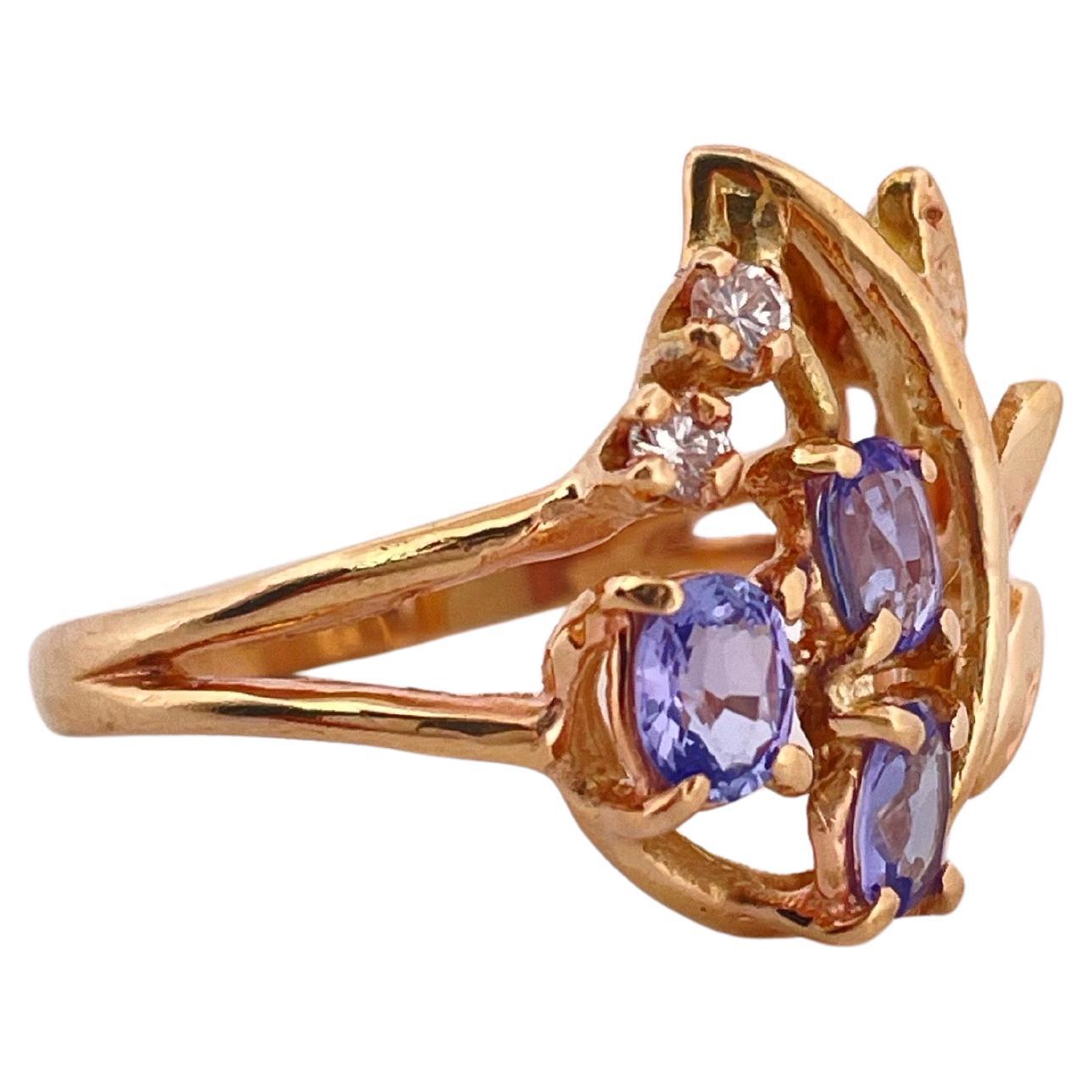 14k Gelbgold Tansanit & Diamant Ring Damen im Angebot
