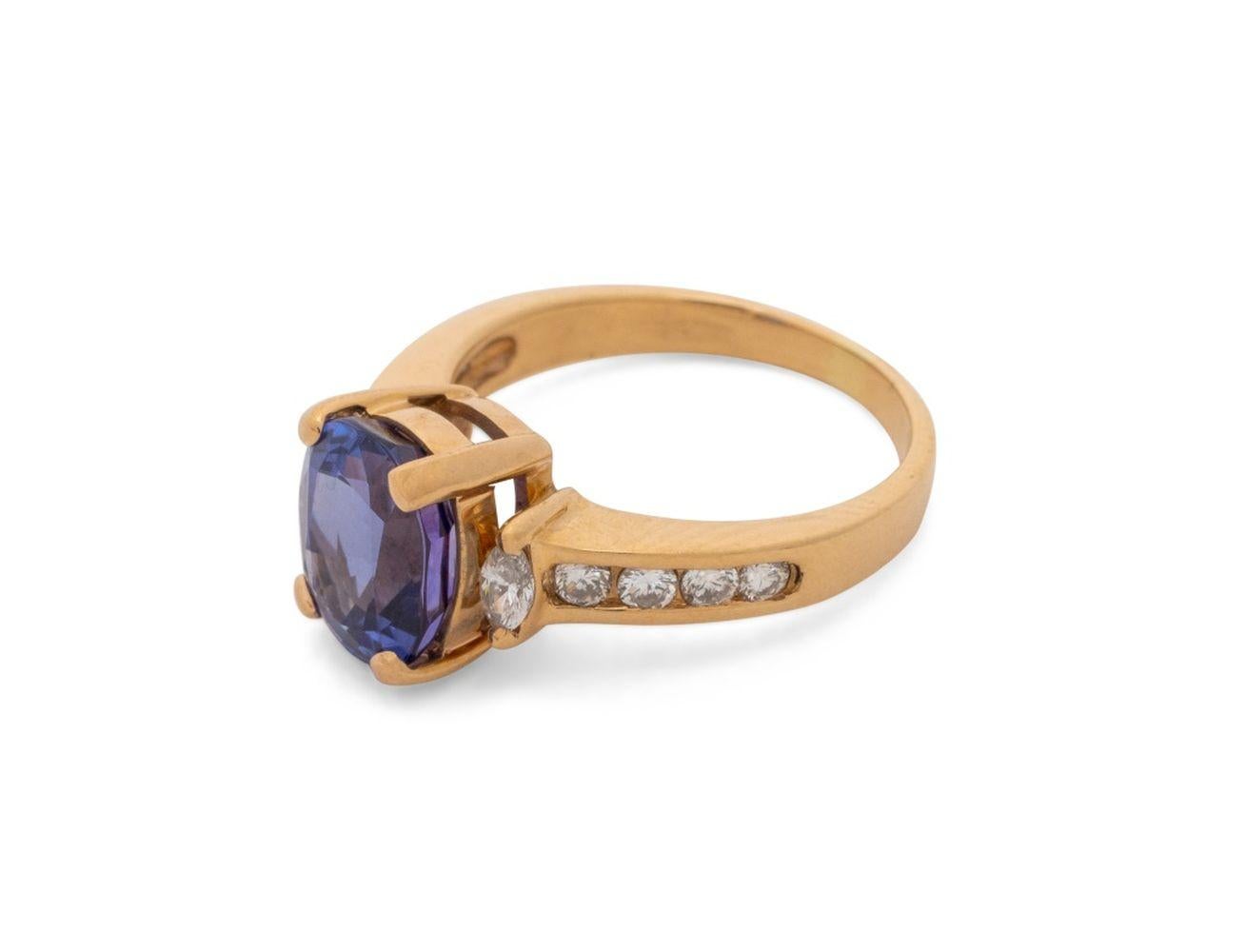 Bague en or jaune 14K Tanzanite Diamant Unisexe en vente