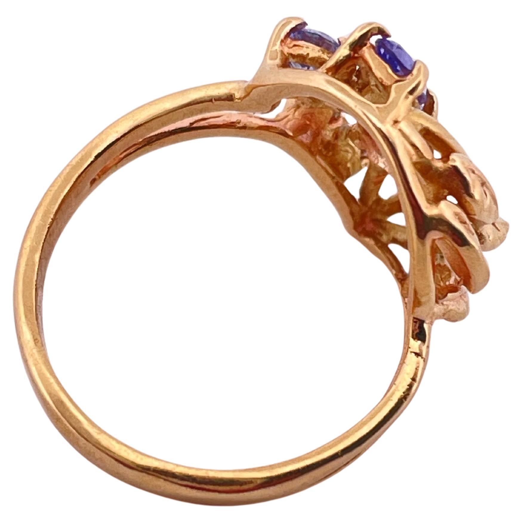 14k Gelbgold Tansanit & Diamant Ring im Angebot 1